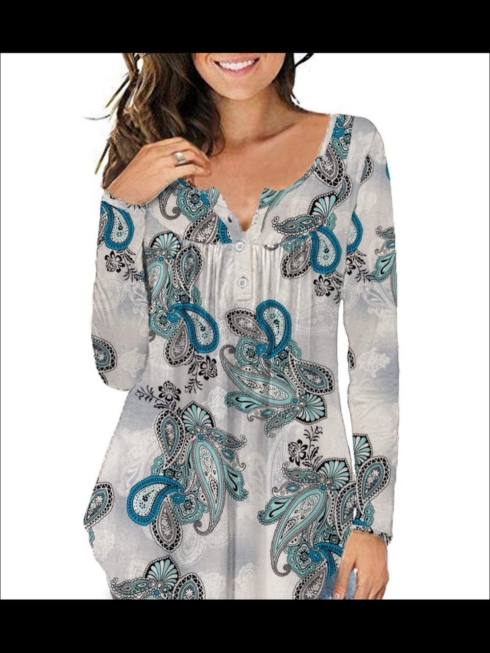 a. Jesdani Paisley Print Henley Tunic